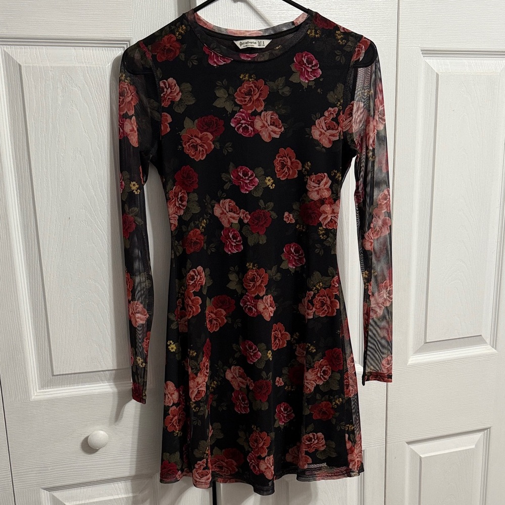 Stradivarius long sleeve tulle mini dress in flower print